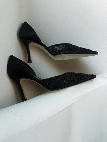 René Caovilla Black Beaded Heels ,size:37