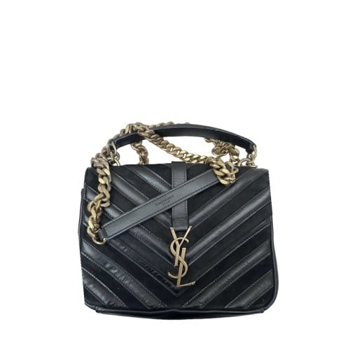 Saint Laurent Black Matelassé Leather and Suede Me...