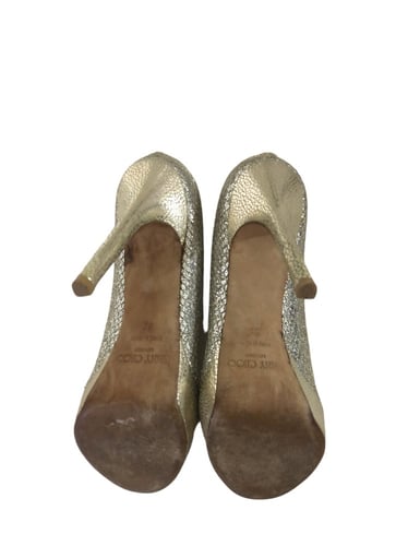 Jimmy Choo Metallic Luna Open Toe Pumps in Gold Le...