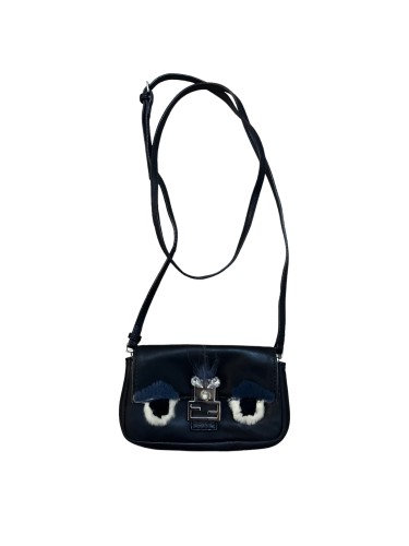 Fendi Black Leather and Fur Micro Monster Baguette...