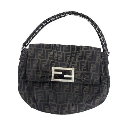 Fendi Tobacco Zucca Canvas Mia Flap Shoulder Bag