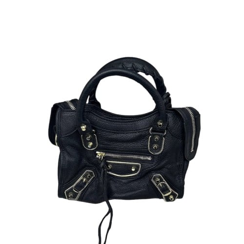 Balenciaga Black Leather Nano Metallic Edge City T...