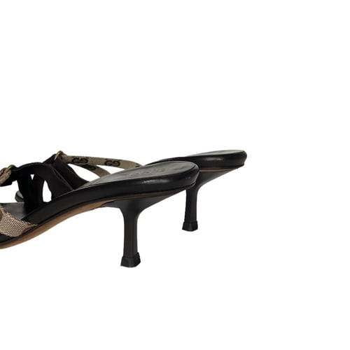 GUCCI MONOGRAM STRAPPY THONG HEELS IN BEIGE / BROW...