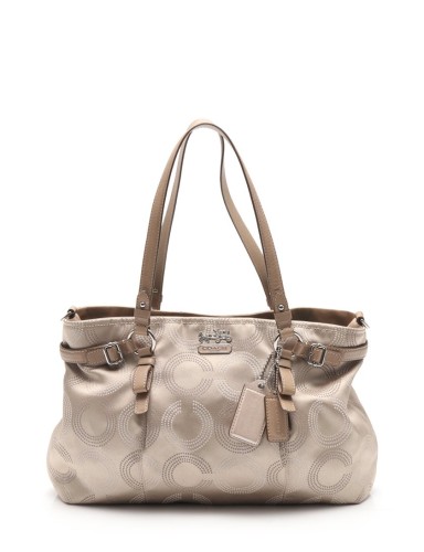 Coach Madison Light Khaki Beige Leather Trim Shoul...