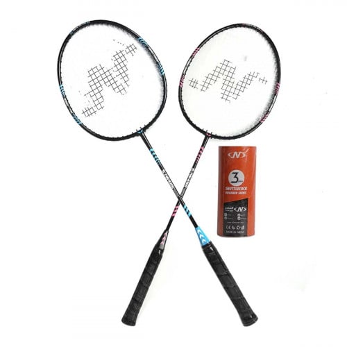 SJW485 N FULL STL 2 RACKETS+3 FEATHER SHUTTLE COCK...
