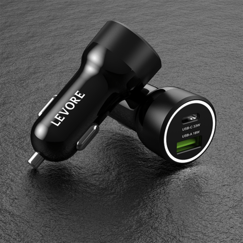 شاحن سيارة ليفوري 51 واط منفذ USB وPD - أسود