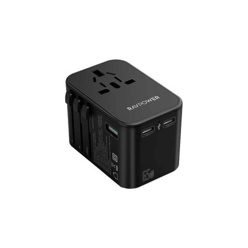 Global travel fuse with USB-A port and two PD ports with 65W power from RAVPower - black