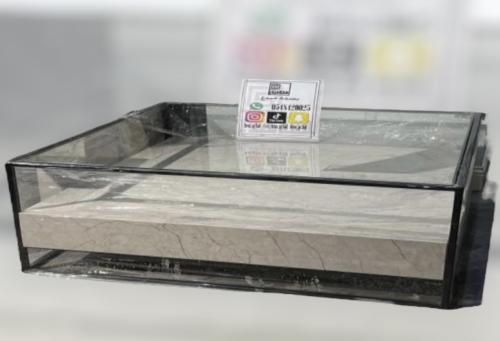 طاولة ضيافة مربعة زجاج مع بديل رخام و 4 طوايل خدمة