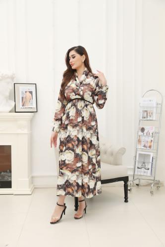 فستان ساتان ميدي بطبعة الورود و جيوب من الامام