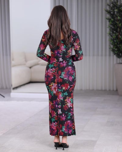 فستان سهرة تول مشجر مع هدب