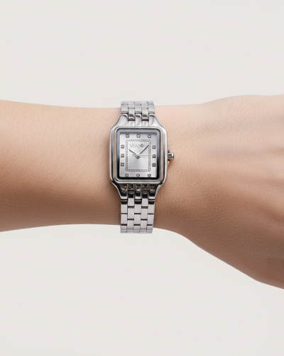 ساعة يد نسائية مربعة لون فضي | كلاسيكي | سيزون