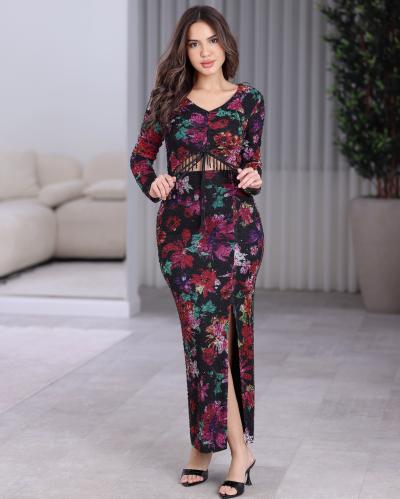 فستان سهرة تول مشجر مع هدب