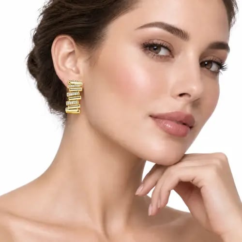 حلق زركون فاخر بتصميم هندسي متدرج (ذهبي/فضي) | SEASON