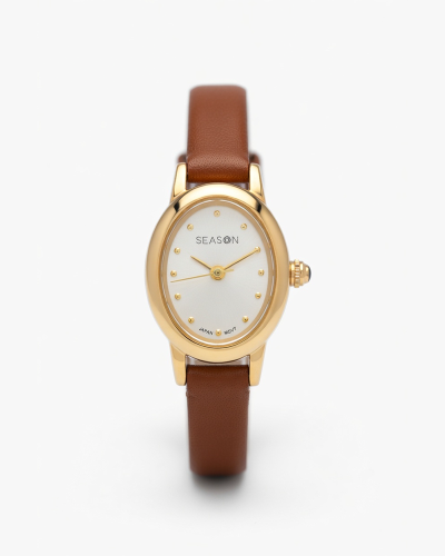 ساعة سيزون جلد ناعمة | إطار بيضاوي ذهبي