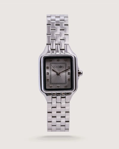 ساعة يد نسائية مربعة لون فضي | كلاسيكي | سيزون