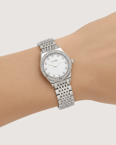 ساعه سيزون فضي دائري