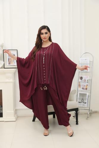 طقم عنابي مكسي