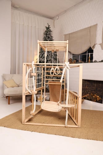 نادي الغابة للأطفال الخشبي مع 4 قطع تمارين