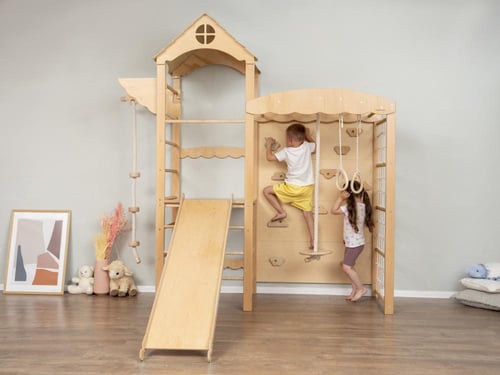 برج التمارين و التسلق الخشبي مع 4 قطع تمارين