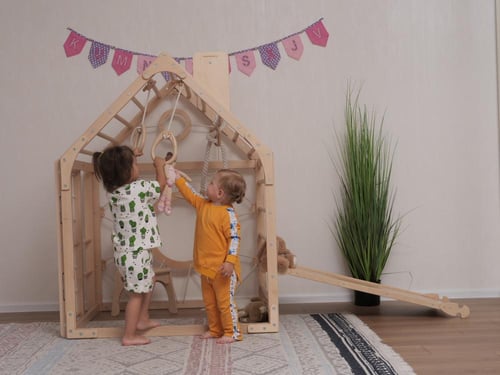 منزل التسلق الخشبي مع 4 قطع تمارين