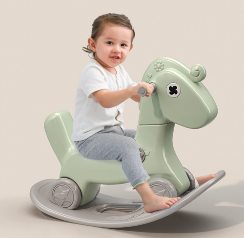 هزاز الحصان 2 في 1 مع أصوات - أخضر