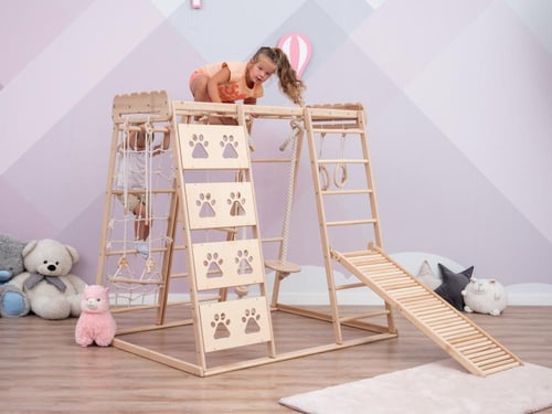 نادي التسلق الكبير الخشبي مع 6 قطع تمارين