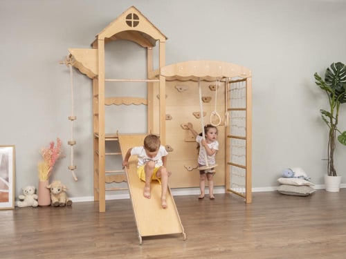 برج التمارين و التسلق الخشبي مع 4 قطع تمارين