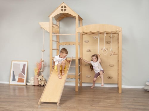 برج التمارين و التسلق الخشبي مع 4 قطع تمارين