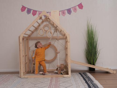 منزل التسلق الخشبي مع 4 قطع تمارين