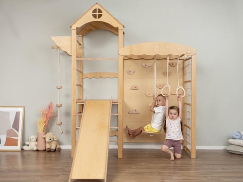 برج التمارين و التسلق الخشبي مع 4 قطع تمارين