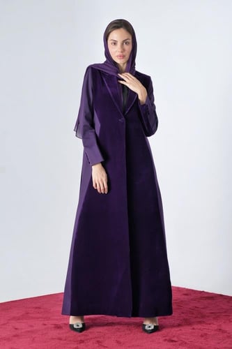 عباية بليزر كريب و مخمل شمواه ساعة رملية.