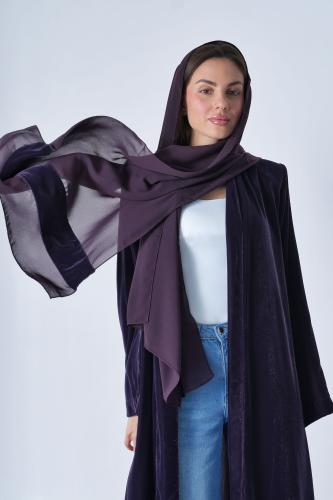 عباية مخمل كلوش ملون - موف هادئ