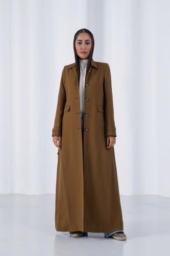 عباية ترنش كوت صيفي كريب مغسول - زيتي