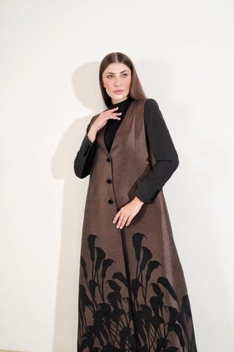 عباية بليزر بدون ياقة من الجاكار النحاسي المشجر وم...