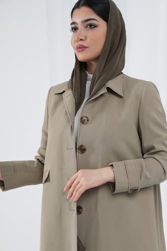 عباية ترنش كوت صيفي كريب مغسول - بيج فاتح