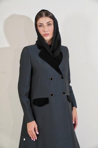 عباية بليزر تفته جاكار و مخمل شمواه - أخضر بترولي