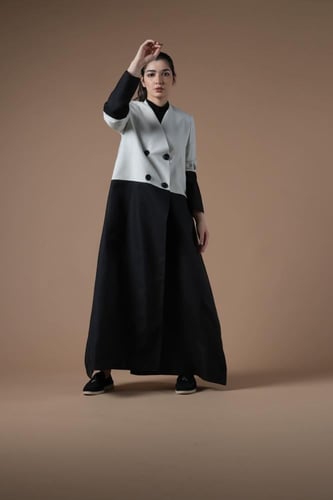 عباية بليزر هاف اند هاف كريب و لينن هندي