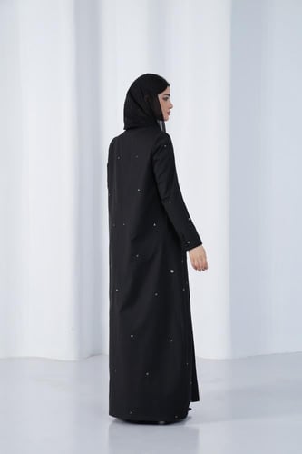 جاهز - عباية بليزر بكريستال دائري منثور - أسود / M...