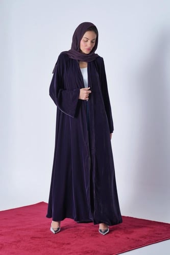 عباية مخمل كلوش ملون - موف هادئ
