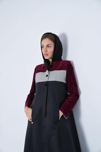 عباية بليزر جوخ أسود ومخمل شمواه عنابي بتدخيلات كا...