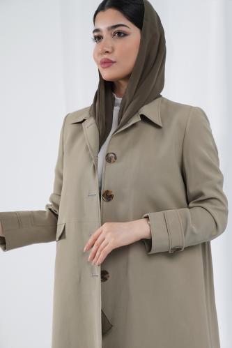 جاهز - عباية ترنش كوت صيفي كريب مغسول - بيج فاتح M...