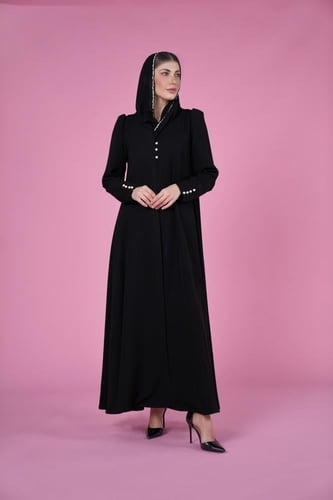 عباية كريب بأزاير لولو على الأكمام و الصدر مع طرحة...