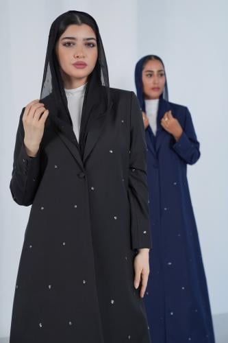 جاهز - عباية بليزر بكريستال دائري منثور - أسود / M...