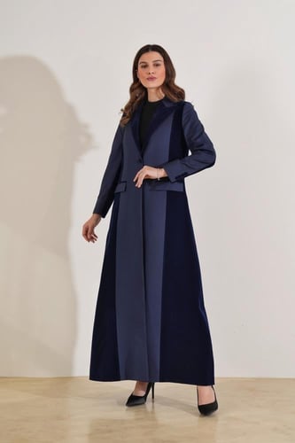 عباية بليزر كحلي مخمل شمواه وكريب كتان