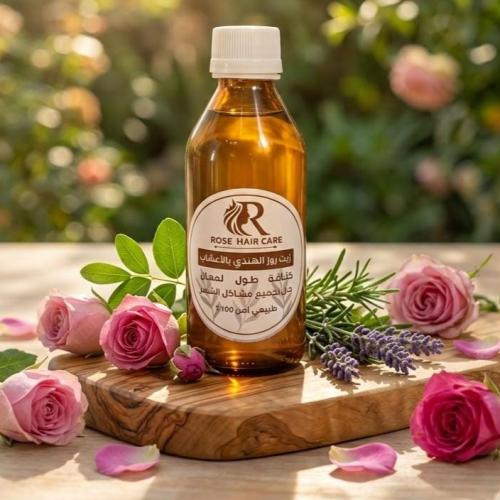 Indian rose oil bottle with herbs
