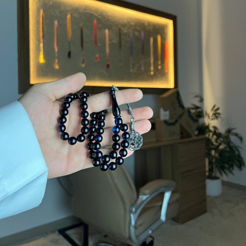 مسابح بكلايت بطرابزونة فضة - اسود حربائي bf35