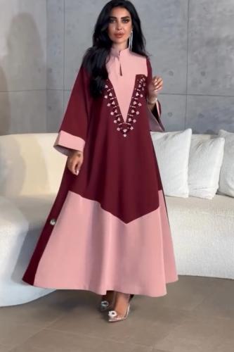 جلابية عنابي مع وردي شك