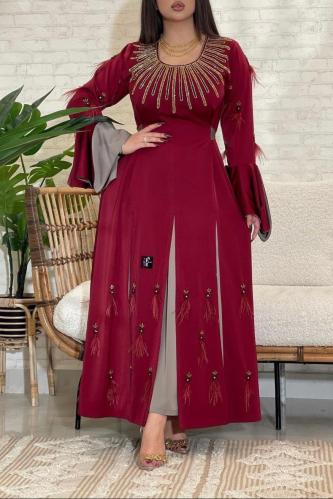 فستان عنابي مع رمادي مميز شك