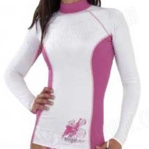 فلينة بوشات نسائي كم طويل أبيض/زهري