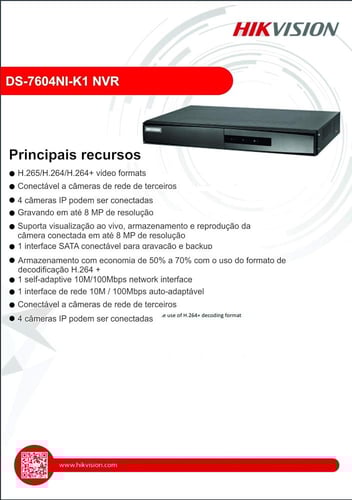 Hikvision DS-7604NI-K1 - جهاز تسجيل NVR بـ 4 قنوات...